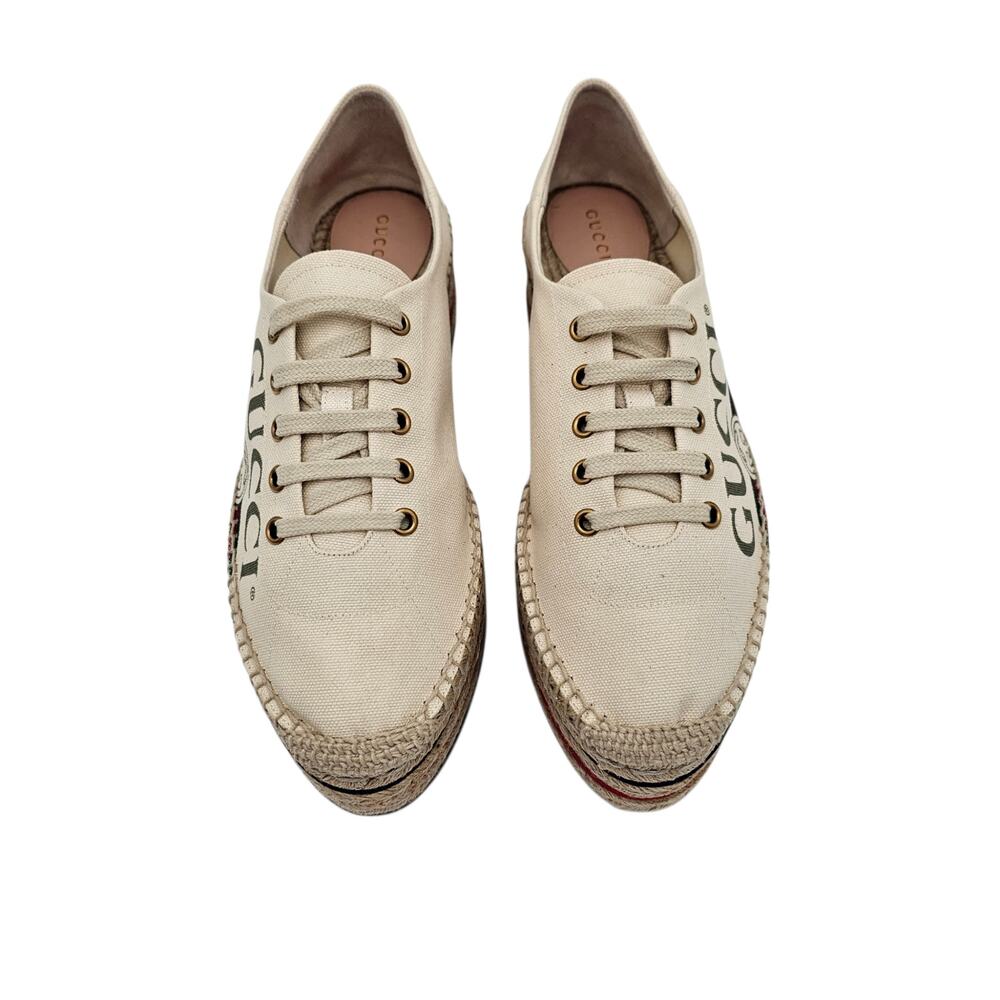 Gucci Lilibeth Platform Espadrille Sneaker White Canvas GG Stripe Size 41 US 11 - Picture 5 of 11